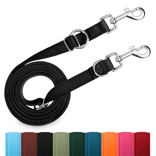 PETCOOZ Hundeleine 2 m Verstellbare Schleppleine mit 2 Karabiner, Verdickte Doppelleine Führleine für Kleine Mittelgroße Hunde, Freihandleinen Übungsleine aus Nylon, Schwarz PETCOOZ Hundeleine 2 m Verstellbare Schleppleine mit 2 Karabiner, Verdickte Doppelleine Führleine für Kleine Mittelgroße Hunde, Freihandleinen Übungsleine aus Nylon, Schwarz von PETCOOZ
