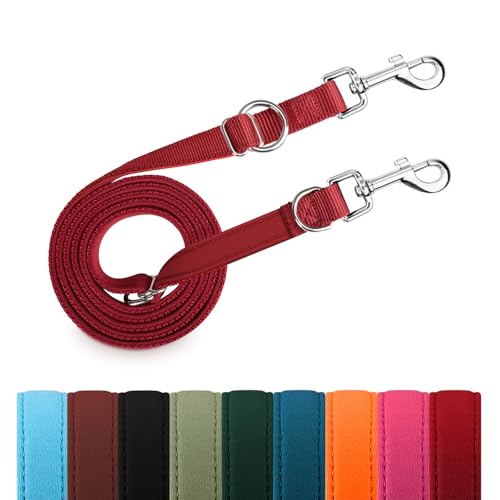 PETCOOZ Hundeleine 2 m Verstellbare Schleppleine mit 2 Karabiner, Verdickte Doppelleine Führleine für Kleine Mittelgroße Hunde, Freihandleinen Übungsleine aus Nylon, Weinrot PETCOOZ Hundeleine 2 m Verstellbare Schleppleine mit 2 Karabiner, Verdickte Doppelleine Führleine für Kleine Mittelgroße Hunde, Freihandleinen Übungsleine aus Nylon, Weinrot von PETCOOZ