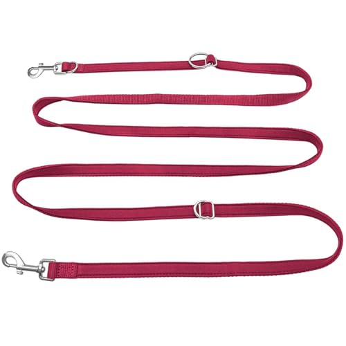 PETCOOZ Hundeleine 3M Verstellbare Schleppleine mit 2 Karabiner, Führleine Doppelleine für Kleine, Mittelgroße Hunde, Verdickte Freihandleinen, Übungsleine aus Dauerhafte Nylon, Weinrot von PETCOOZ