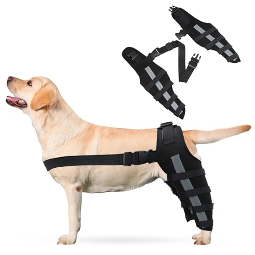 PETCUTE 2 Stück Kniebandage Hund mit Reflexstreifen – Verstellbare Beinstütze bei ACL- & Bandverletzungen, Starke Stabilisierung & Hinterbein-Schutz für schnelle Genesung-S(Schwarz) von PETCUTE