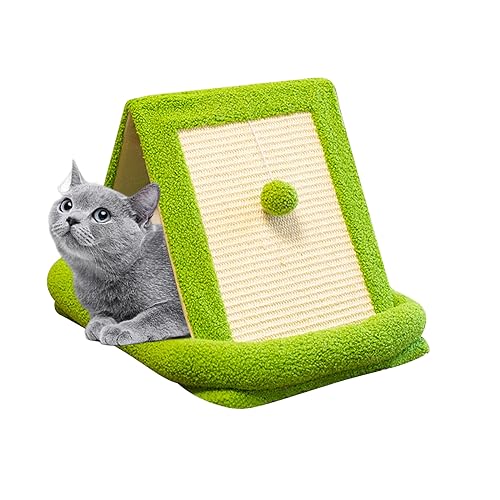 PETCUTE 2 in 1 Haustier Katzenbett Kissen,Weich Plüsch Hundebett Hundeschlafplatz Katzendecke Katzensofa mit Kratzbrett und Spielball,Kratzpads für Katzen Recycelbare Pappe,Grün von PETCUTE