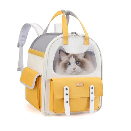 PETCUTE Faltbare Hunderucksack für Katzen und Kleine Hunde,Atmungsaktive Katzenrucksack mit Fenster und Haustiermatte,Airline Genehmigt,Haustier Rucksack mit Taschen,Rucksack für Hunde bis 7.5 kg von PETCUTE