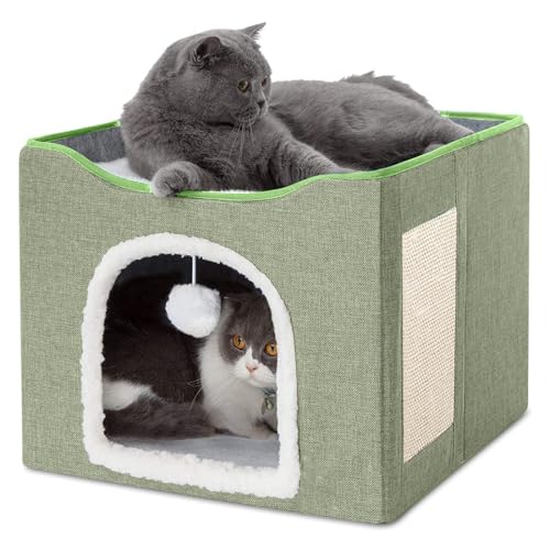 PETCUTE Faltbare Katzenhöhle Große Katzen,Katzenhaus mit Kratzbrett und Flauschige Kugel,Waschbar Kuschelhöhle Katze katzenhöhle mit Abnehmbaren Kissen,rutschfeste Unterseite,Katzenbett für 2 Katzen PETCUTE Faltbare Katzenhöhle Große Katzen,Katzenhaus mit Kratzbrett und Flauschige Kugel,Waschbar Kuschelhöhle Katze katzenhöhle mit Abnehmbaren Kissen,rutschfeste Unterseite,Katzenbett für 2 Katzen von PETCUTE