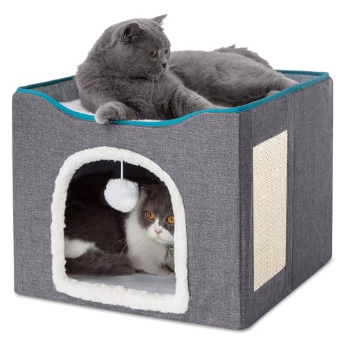 PETCUTE Faltbare Katzenhöhle Große Katzen,Katzenhaus mit Kratzbrett und Flauschige Kugel,Waschbar Kuschelhöhle Katze katzenhöhle mit Abnehmbaren Kissen,rutschfeste Unterseite,Katzenbett für 2 Katzen PETCUTE Faltbare Katzenhöhle Große Katzen,Katzenhaus mit Kratzbrett und Flauschige Kugel,Waschbar Kuschelhöhle Katze katzenhöhle mit Abnehmbaren Kissen,rutschfeste Unterseite,Katzenbett für 2 Katzen von PETCUTE