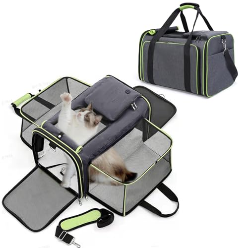 PETCUTE Faltbare Transporttasche Katze und Hund,Katzentransportbox Hundetragetasche mit Waschbare Matte,Erweiterbare Hundetasche mit Schultergurt für Katze und Hund,Öffnung an 5 Seiten von PETCUTE