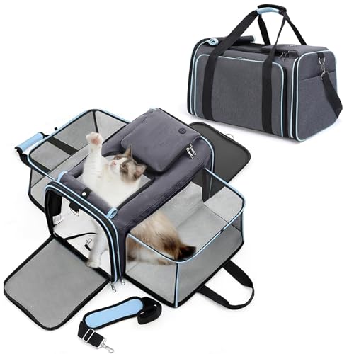 PETCUTE Faltbare Transporttasche Katze und Hund,Katzentransportbox Hundetragetasche mit Waschbare Matte,Erweiterbare Hundetasche mit Schultergurt für Katze und Hund,Öffnung an 5 Seiten von PETCUTE