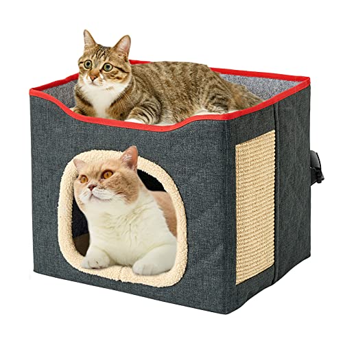 PETCUTE Faltbares Katzenhaus, Winter-Katzenhöhlenbett, Doppelschichtiges,Katzenhöhle mit Abnehmbares Kissen und Kratzbrett,Katzenkorb Hundehöhle,Geeignet für Katzen und Kleine Hunde PETCUTE Faltbares Katzenhaus, Winter-Katzenhöhlenbett, Doppelschichtiges,Katzenhöhle mit Abnehmbares Kissen und Kratzbrett,Katzenkorb Hundehöhle,Geeignet für Katzen und Kleine Hunde von PETCUTE