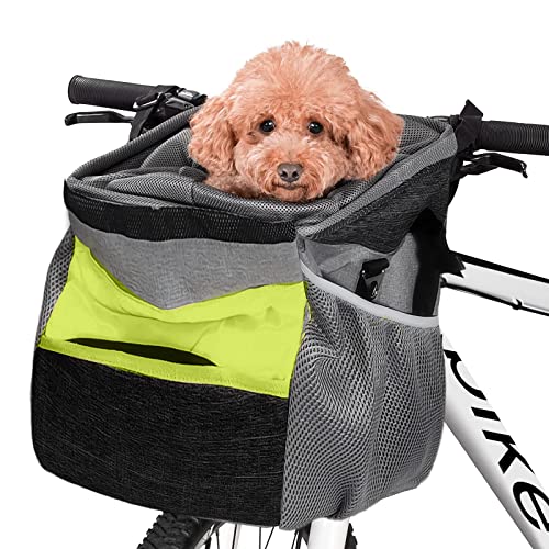 PETCUTE Haustier Fahrradtasche für Hunde Katzen,Fahrradkorb Vorne für Kleine Haustiere,Abnehmbar und Faltbar Tragetasche für Haustiere mit Sicherheitsgurt,Aufbewahrungstaschen,Einfache Installation von PETCUTE