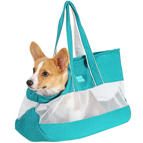 PETCUTE Haustier Handtasche,Atmungsaktiv Hundetragetasche Handtasche mit Sicherheitsleine,Faltbare Reise Schultertasche Haustier Tragetasche für Welpen Kleine Hunde Katzen,Abnehmbares Polster von PETCUTE