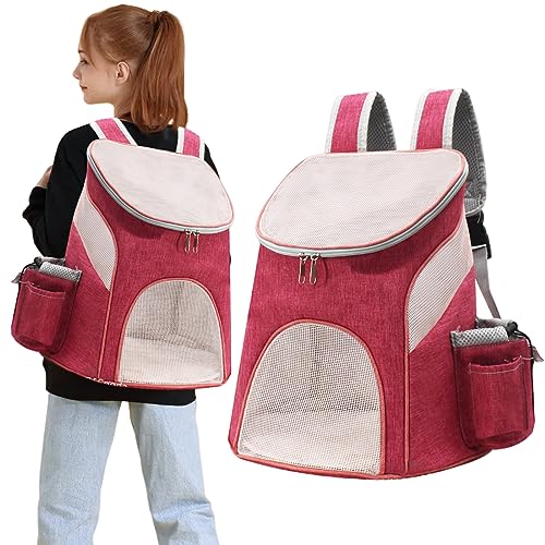 PETCUTE Haustier Rucksack für Katzen und Hunde,Tragbare Atmungsaktive Katzenrucksack mit Herausnehmbarer Matte,Taschen,Leichte Faltbar Haustier Tragetasche Hunderucksack zum Wandern,Reisen im Freien von PETCUTE