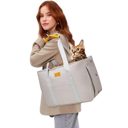 PETCUTE Haustier Tragetasche für Kleine, mittelgroße Katzen und Hunde,Hunde Tragetasche mit Sicherheitsleine,Herausnehmbarer Matte,Atmungsaktiv Tragetasche Katzen für Kleine Hunde,Airline Genehmigt von PETCUTE
