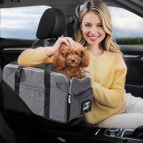 PETCUTE Hunde Autositz für Kleine Hunde & Katzen,Hundekonsole Autositz,rutschfest Hund Katze Booster Sitz auf Auto Armlehne,Abnehmbarer und Waschbarer,Auto TrrGer Sitz für Hunde,Bis zu 6kg von PETCUTE