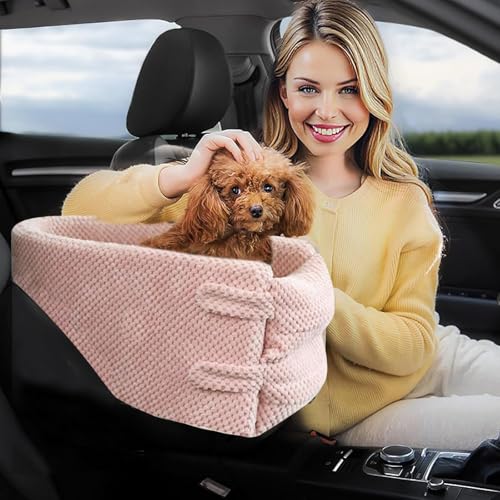 PETCUTE Hunde Autositz für Kleine Hunde & Katzen,Hundekonsole Autositz,rutschfest Hund Katze Booster Sitz auf Auto Armlehne,Abnehmbarer und Waschbarer,Auto TrrGer Sitz für Hunde,Bis zu 6kg von PETCUTE