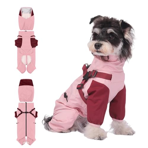 PETCUTE Hunde Regenmantel,Wasserdichter Hunde-Regenjacke mit Integriertem Geschirr,Abnehmbare Kapuze,Leicht, Doppellagig,4-Beine Haustier Poncho für kleine Mittelgroße und große Hund und Welpen,S von PETCUTE