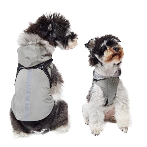 PETCUTE Hunde Regenmantel Regenjacke mit Geschirrl,Winddicht Wasserdichter Hundemantel mit Reflektierenden Streifen, Verstellbarer Hunde Regenjacke mit Kapuze für Kleine Mittelgroße und Große Hund von PETCUTE