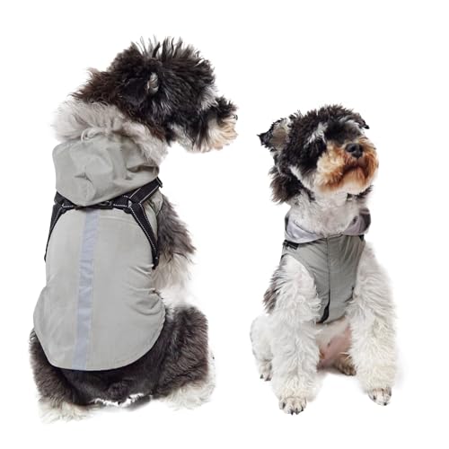 PETCUTE Hunde Regenmantel Regenjacke mit Geschirrl,Winddicht Wasserdichter Hundemantel mit Reflektierenden Streifen, Verstellbarer Hunde Regenjacke mit Kapuze für Kleine Mittelgroße und Große Hunde von PETCUTE