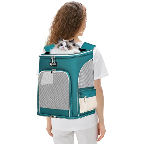 PETCUTE Hunde Rucksäcke Katzenrucksack,Atmungsaktiv Hunderucksack für Katzen und Hunde mit Herausnehmbarer Matte,Transparentes Fenster,Faltbar Haustier Rucksack mit Sicherheitsleine für zum Reisen von PETCUTE