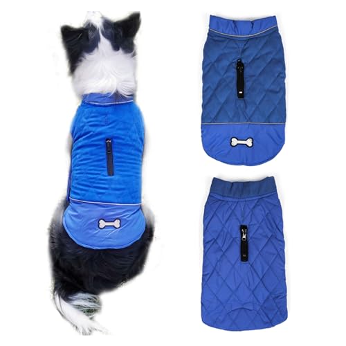 PETCUTE Hunde Wintermantel Wasserdichter Hundemantel für Den Winter Warme Hundejacken mit Bauchschutz Winddicht Hunde Schneeanzug(Blau XL-Neck:65cm) von PETCUTE