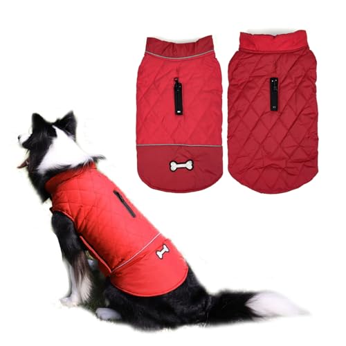 PETCUTE Hunde Wintermantel Wasserdichter Hundemantel für Den Winter Warme Hundejacken mit Bauchschutz Winddicht Hunde Schneeanzug(Rot XS-Neck:30cm) von PETCUTE
