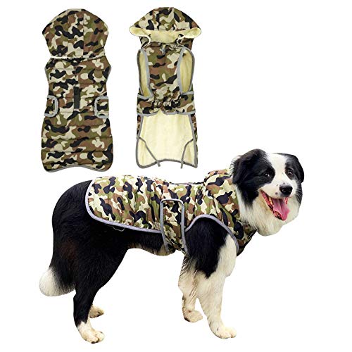PETCUTE Hunde Wintermantel Wasserfester und Winddichter Hundebekleidung mit Kapuze Warmem Hundejacken Gefüttert mit Baumwollfleece(Tarnung XS-Neck:30cm) von PETCUTE