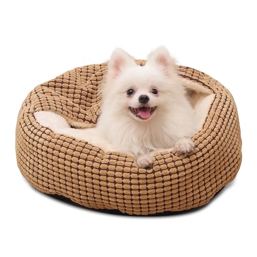 PETCUTE Hundebett kleine Hunde,Katzenbett, Hundebett Grosse Hunde,Rundes Plüsch Hundekissen,Waschbar Haustierbett für Katzen Hunde,Hundebetten mit rutschfeste Unterseite,Aufgesetzter Decke von PETCUTE