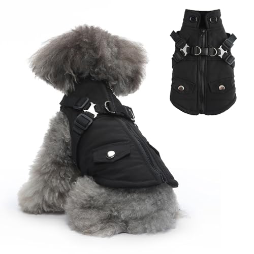 PETCUTE Hundejacke mit Geschirr, Wasserdichter Warmer Hund Wintermantel für Kleine Mittel große Hunde, Reflektierende Hundemantel Hundepullover mit Reißverschluss-Design,Zwei Taschen von PETCUTE