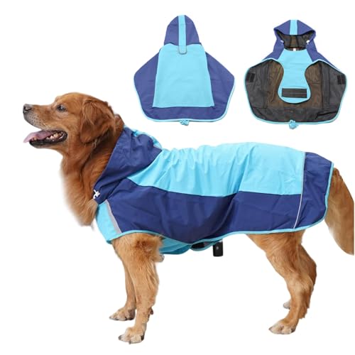 PETCUTE Hunderegenmantel,Wasserdichter Hundemantel mit Kapuze und Reflektierender Streifen,Atmungsaktive Hunde Regenmantel Regenjacke mit Kragenloch,Hund Regen Kleidung für Kleine Mittelgroße Hunde von PETCUTE