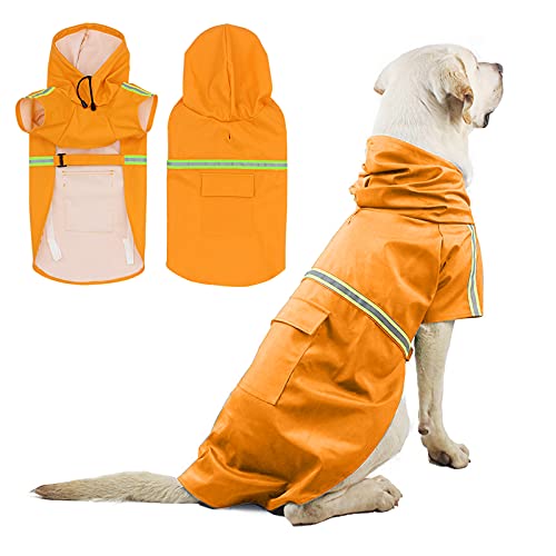 PETCUTE Hunderegenmantel,Winddicht Wasserdicht Hunde Regenmantel mit Reflektierenden Streifen, Verstellbarer Hunde Regenjacke mit Kapuze und Kragenloch für Kleine Mittelgroße und Große Hunde von PETCUTE