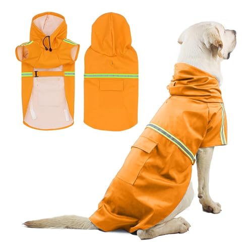 PETCUTE Hunderegenmantel mit Kapuze,Wasserdicht Hunde Regenmantel mit Reflektierenden Streifen,Verstellbarer Hunde Regenjacke mit Kragenloch für Kleine Mittelgroße und Große Hund,5XL von PETCUTE