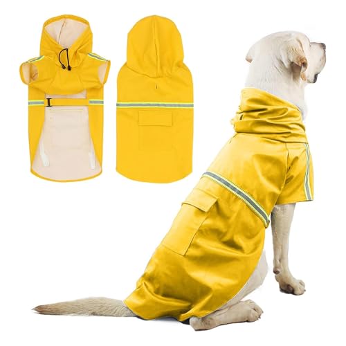 PETCUTE Hunderegenmantel,Winddicht Wasserdicht Hunde Regenmantel mit Reflektierenden Streifen, Verstellbarer Hunde Regenjacke mit Kapuze und Kragenloch für Kleine Mittelgroße und Große Hunde von PETCUTE