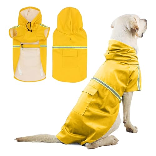 PETCUTE Hunderegenmantel mit Kapuze,Wasserdicht Hunde Regenmantel mit Reflektierenden Streifen,Verstellbarer Hunde Regenjacke mit Kragenloch für Kleine Mittelgroße und Große Hund,2XL von PETCUTE