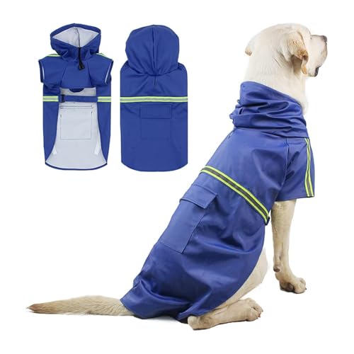 PETCUTE Hunderegenmantel,Winddicht Wasserdicht Hunde Regenmantel mit Reflektierenden Streifen, Verstellbarer Hunde Regenjacke mit Kapuze und Kragenloch für Kleine Mittelgroße und Große Hunde von PETCUTE