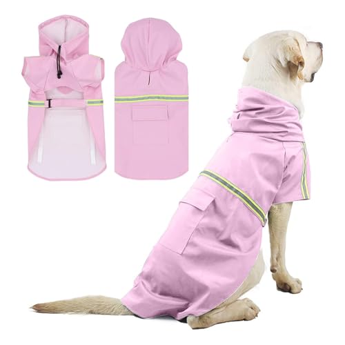 PETCUTE Hunderegenmantel,Winddicht Wasserdicht Hunde Regenmantel mit Reflektierenden Streifen, Verstellbarer Hunde Regenjacke mit Kapuze und Kragenloch für Kleine Mittelgroße und Große Hunde von PETCUTE