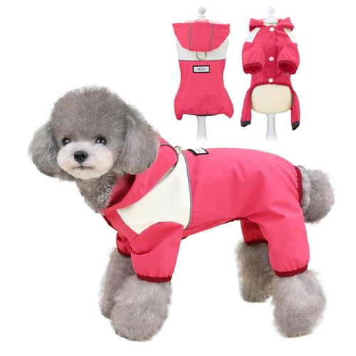 PETCUTE Hunderegenmantel Wasserdicht, Premium-Regenmantel Hund, Verstellbarer Hunde Regenjacke Mit Kapuze Und Kragenloch Für Kleine Mittelgroße Und Große Hunde (Burgunderrot, M) von PETCUTE
