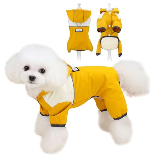 PETCUTE Hunderegenmantel Wasserdicht, Premium-Regenmantel Hund, Verstellbarer Hunde Regenjacke Mit Kapuze Und Kragenloch Für Kleine Mittelgroße Und Große Hunde (Gelb, L) von PETCUTE