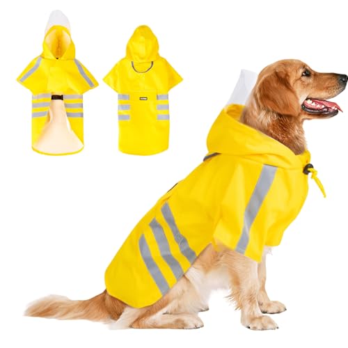 PETCUTE Hunderegenmantel mit Kapuze,Atmungsaktive 100% wasserdichte Haustier-Regenkleidung mit Reflektierende Streifen,Hund Regenmantel mit Kragenloch,für kleine, mittelgroße und große Hunde,2XL PETCUTE Hunderegenmantel mit Kapuze,Atmungsaktive 100% wasserdichte Haustier-Regenkleidung mit Reflektierende Streifen,Hund Regenmantel mit Kragenloch,für kleine, mittelgroße und große Hunde,2XL von PETCUTE
