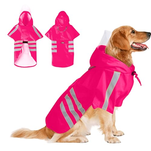 PETCUTE Hunderegenmantel mit Kapuze,Atmungsaktive 100% wasserdichte Haustier-Regenkleidung mit Reflektierende Streifen,Hund Regenmantel mit Kragenloch,für kleine, mittelgroße und große Hunde,5XL von PETCUTE