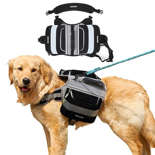 PETCUTE Hunderucksack Geschirr,Hundegeschirr mit Aufbewahrungstaschen,Hunderucksack für Mittlere/Große Hunde, Rucksack für Hunderücken mit Reflektierendem Streifen,für Camping Wandern PETCUTE Hunderucksack Geschirr,Hundegeschirr mit Aufbewahrungstaschen,Hunderucksack für Mittlere/Große Hunde, Rucksack für Hunderücken mit Reflektierendem Streifen,für Camping Wandern von PETCUTE