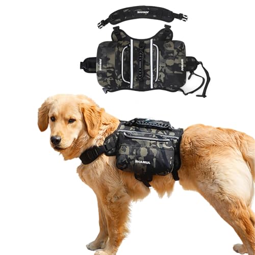 PETCUTE Hunderucksack Geschirr,Hundegeschirr mit Aufbewahrungstaschen,Hunderucksack für Mittlere/Große Hunde, Rucksack für Hunderücken mit Reflektierendem Streifen,für Camping Wandern PETCUTE Hunderucksack Geschirr,Hundegeschirr mit Aufbewahrungstaschen,Hunderucksack für Mittlere/Große Hunde, Rucksack für Hunderücken mit Reflektierendem Streifen,für Camping Wandern von PETCUTE