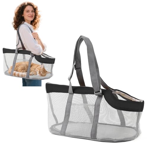 PETCUTE Hundetragetasche,Atmungsaktiv Hundetasche für Kleine Hunde,Welpentasche mit Abnehmbare Polster,Schultergurtbis 4 kg,Katzen Transporttasche für Unterwegs Schwarz von PETCUTE