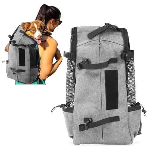 PETCUTE Hundetasche Hundetransporttasche Tragetasche für Hunde Katzen Wanderrucksack Seite Atmungsaktives Netz Rucksack für Mittel Hunde Katzen bis zu 10 kg Grau von PETCUTE