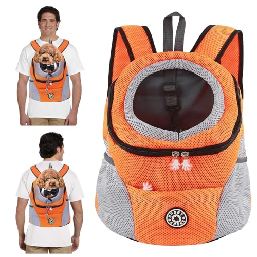 PETCUTE Hundetragerucksack,Verstellbarer Haustier Rucksack für Kleine Hunde und Katzen,Gepolsterter Schultergurt,Wasserdichter Boden,Atmungsaktiv,Haustier-Fronttasche mit Sicherheitshaken,zum Wandern von PETCUTE