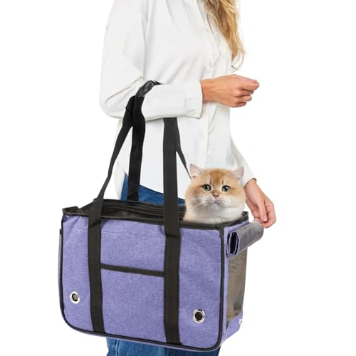 PETCUTE Hundetragetasche,Tragbar Haustiertragetasche mit Lange Schultergurt,Atmungsaktiv Transporttasche für Katzen und Hunde,Faltbar Katzentransportbox mit Versiegelte Rollläden von PETCUTE