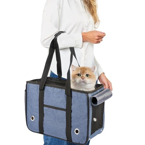 PETCUTE Hundetragetasche,Tragbar Haustiertragetasche mit Lange Schultergurt,Atmungsaktiv Transporttasche für Katzen und Hunde,Faltbar Katzentransportbox mit Versiegelte Rollläden von PETCUTE