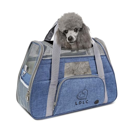 PETCUTE Hundetransportbox,Atmungsaktive Katzen Tragetasche Katze transportbox Tragetaschen mit Weicher Matratze, Stoff Oxford Haustiertragetasche mit Schultergurt,Airline Zugelassen Blau von PETCUTE