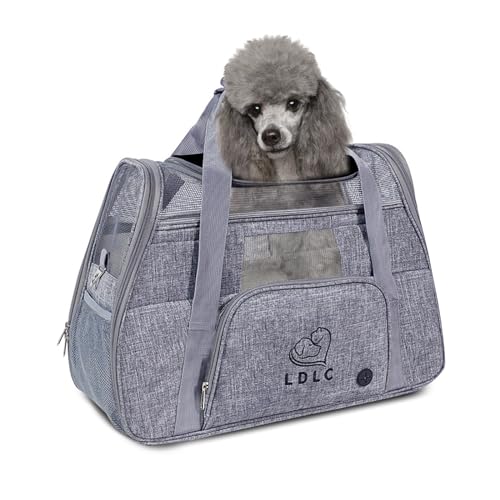 PETCUTE Hundetransportbox,Atmungsaktive Katzen Tragetasche Katze transportbox Tragetaschen mit Weicher Matratze, Stoff Oxford Haustiertragetasche mit Schultergurt,Airline Zugelassen Grau von PETCUTE