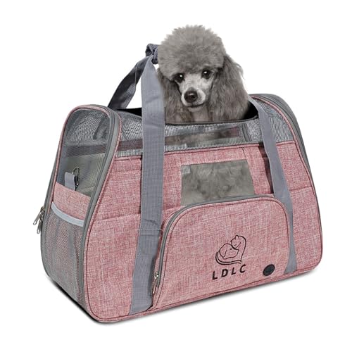 PETCUTE Hundetransportbox,Atmungsaktive Katzen Tragetasche Katze transportbox Tragetaschen mit Weicher Matratze, Stoff Oxford Haustiertragetasche mit Schultergurt,Airline Zugelassen Rosa von PETCUTE