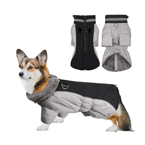 PETCUTE Hundewintermantel,Wasserdicht Haustier Jacke mit Reißverschluss, Winddicht Reflektierend Hundemantel mit Leine Loch,Outdoor Welpe Kaltes Wetter Wintermantel für Kleine Mittle Grosse Hunde von PETCUTE