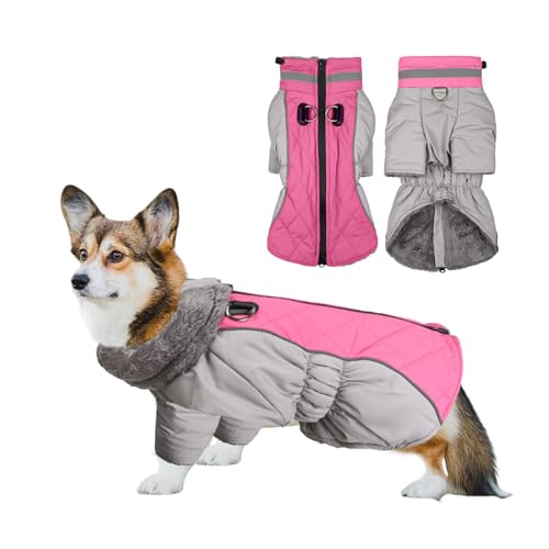 PETCUTE Hundewintermantel,Wasserdicht Haustier Jacke mit Reißverschluss, Winddicht Reflektierend Hundemantel mit Leine Loch,Outdoor Welpe Kaltes Wetter Wintermantel für Kleine Mittle Grosse Hunde von PETCUTE