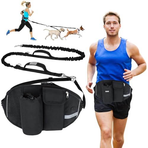 PETCUTE Joggingleine Hunde für Laufen,Wandern,Freihandleinen für Hund mit Reflektierende Nähte und Kotbeutelspender,für große und mittelgroße Hunde mit Doppelgriff Bauchgurt von PETCUTE